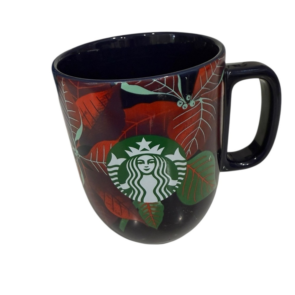 Starbucks 2020 Limited Edition Poinsettia Christmas Mug Navy Blue 12 Ounce